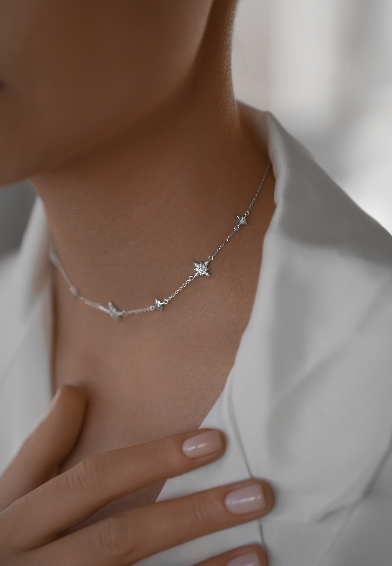 Колье: Колье Северное сияние можно купить в ювелирном гардеробе MOMNT (Momentsilver), интернет-магазине украшений из серебра. Серебро 925, родий. . Артикул 