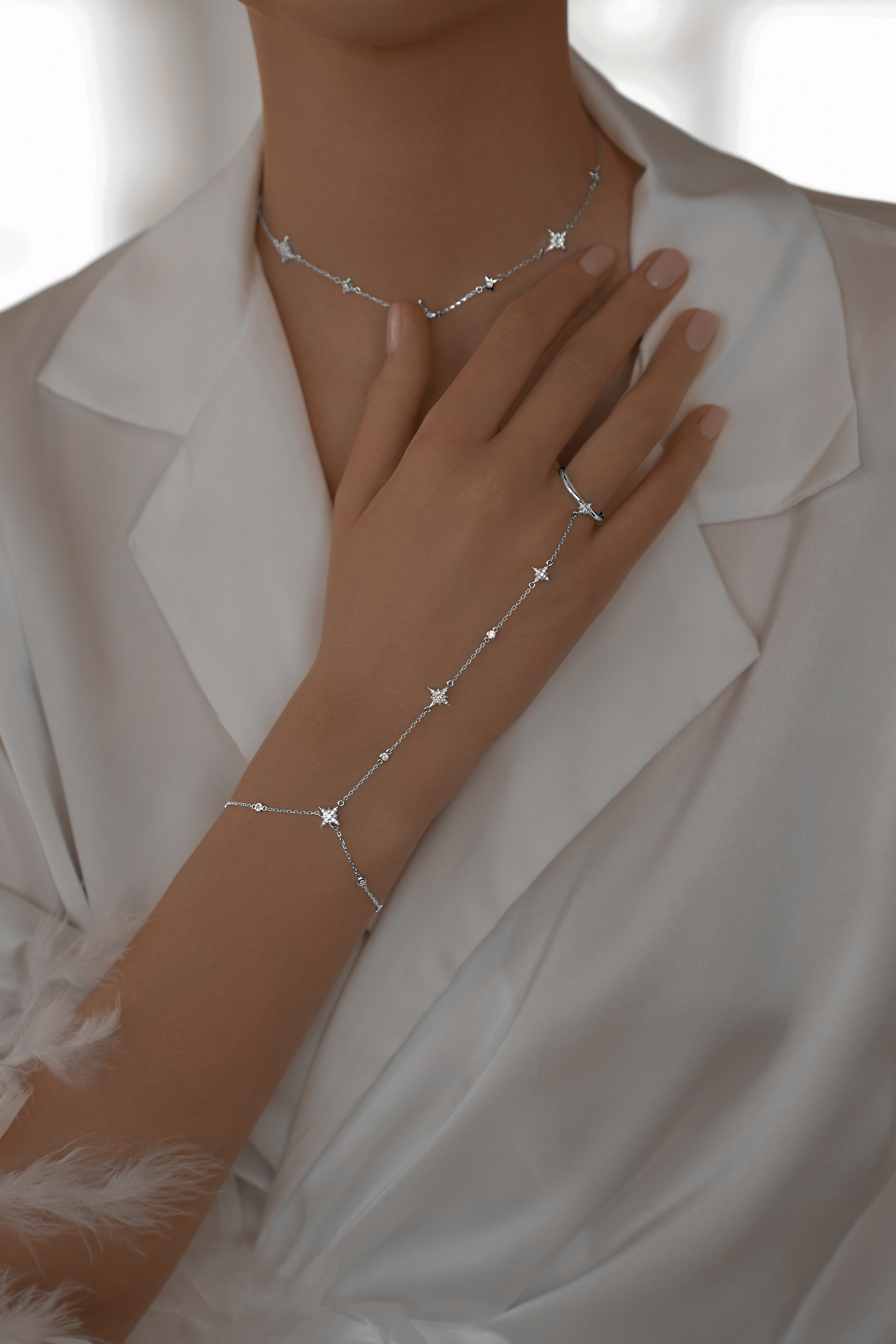 Браслеты: Браслет на кисть Полярная звезда одиночный можно купить в ювелирном гардеробе MOMNT (Momentsilver), интернет-магазине украшений из серебра. Серебро 925, родий.. Артикул 