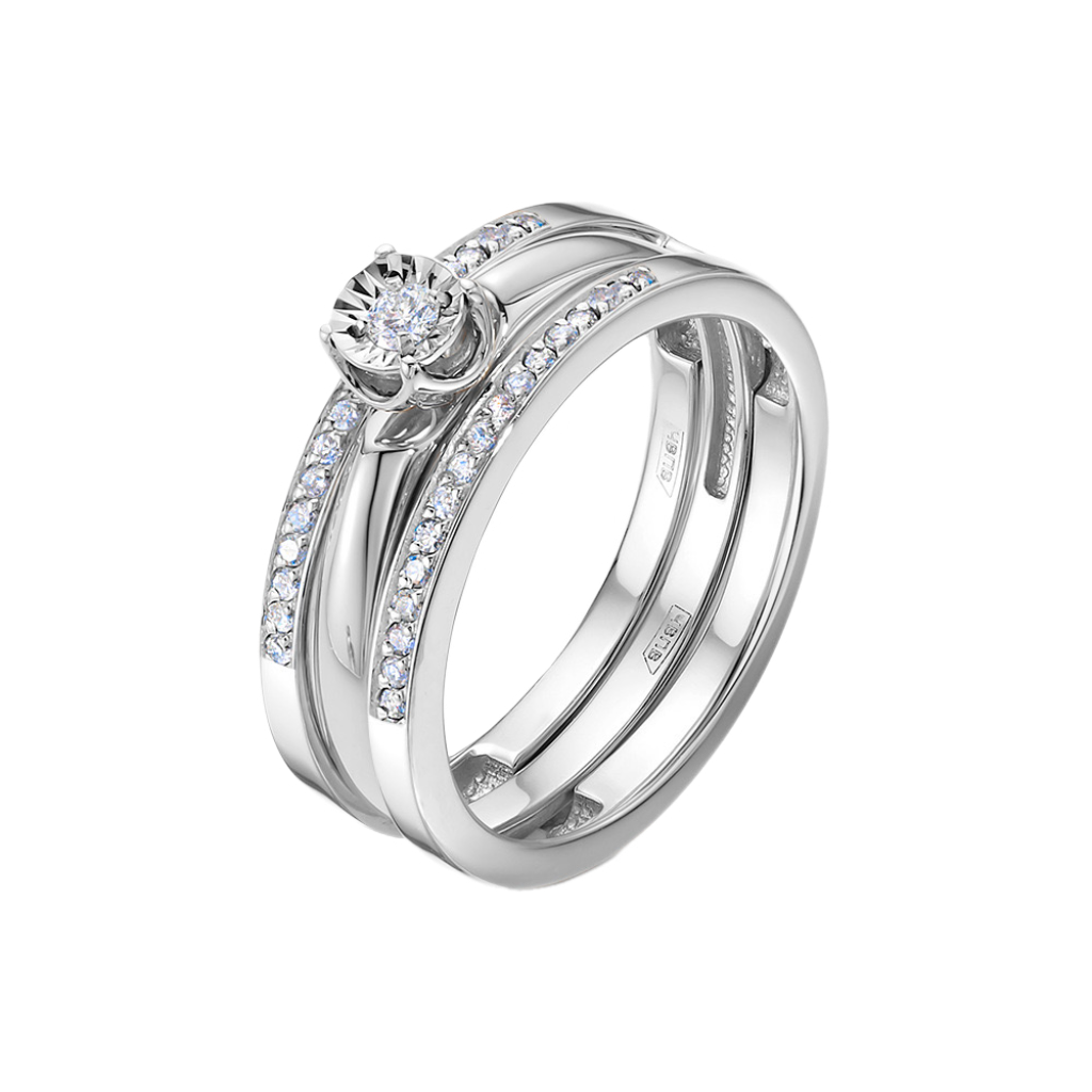 Кольца: Золотое составное кольцо с бриллиантами в белом золоте можно купить в ювелирном гардеробе MOMNT (Momentsilver), интернет-магазине украшений из серебра. Золото 585. Вставки: бриллианты. Артикул 