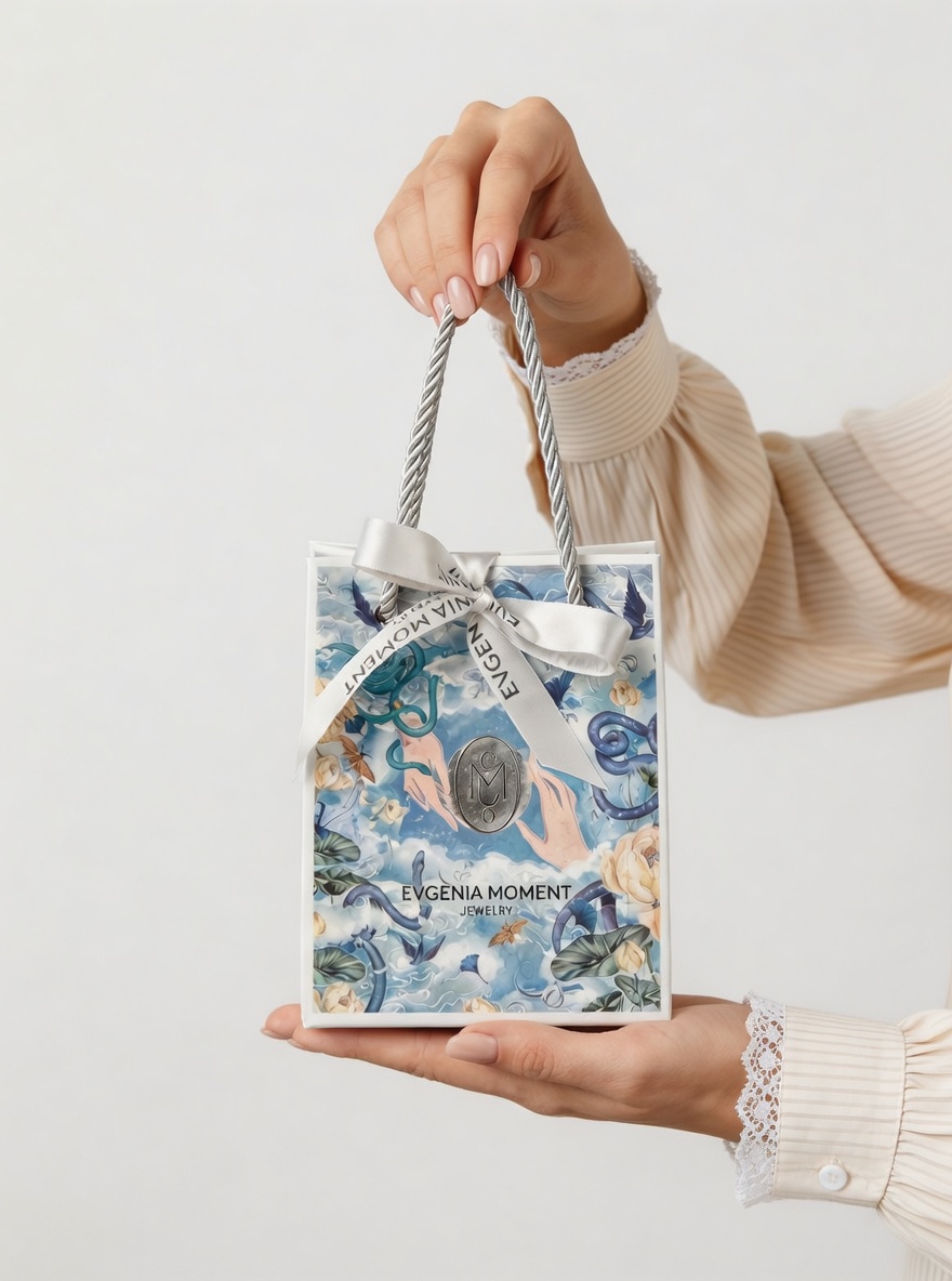 Упаковка: Подарочный комплект упаковки EVGENIA MOMENT со змеями можно купить в ювелирном гардеробе MOMNT (Momentsilver), интернет-магазине украшений из серебра. . Артикул 