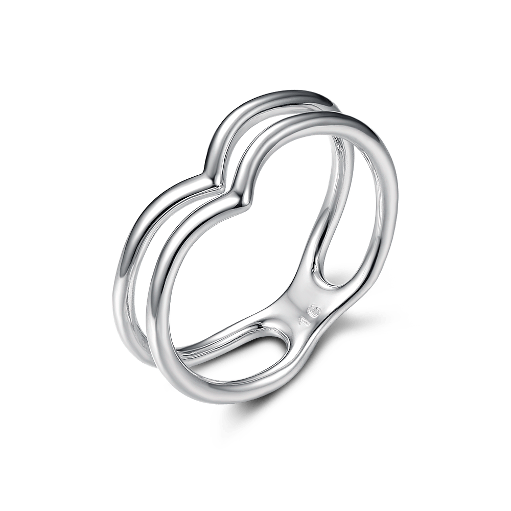 Кольца: Двойное кольцо V без камней можно купить в ювелирном гардеробе MOMNT (Momentsilver), интернет-магазине украшений из серебра. Серебро 925, родий. Артикул 