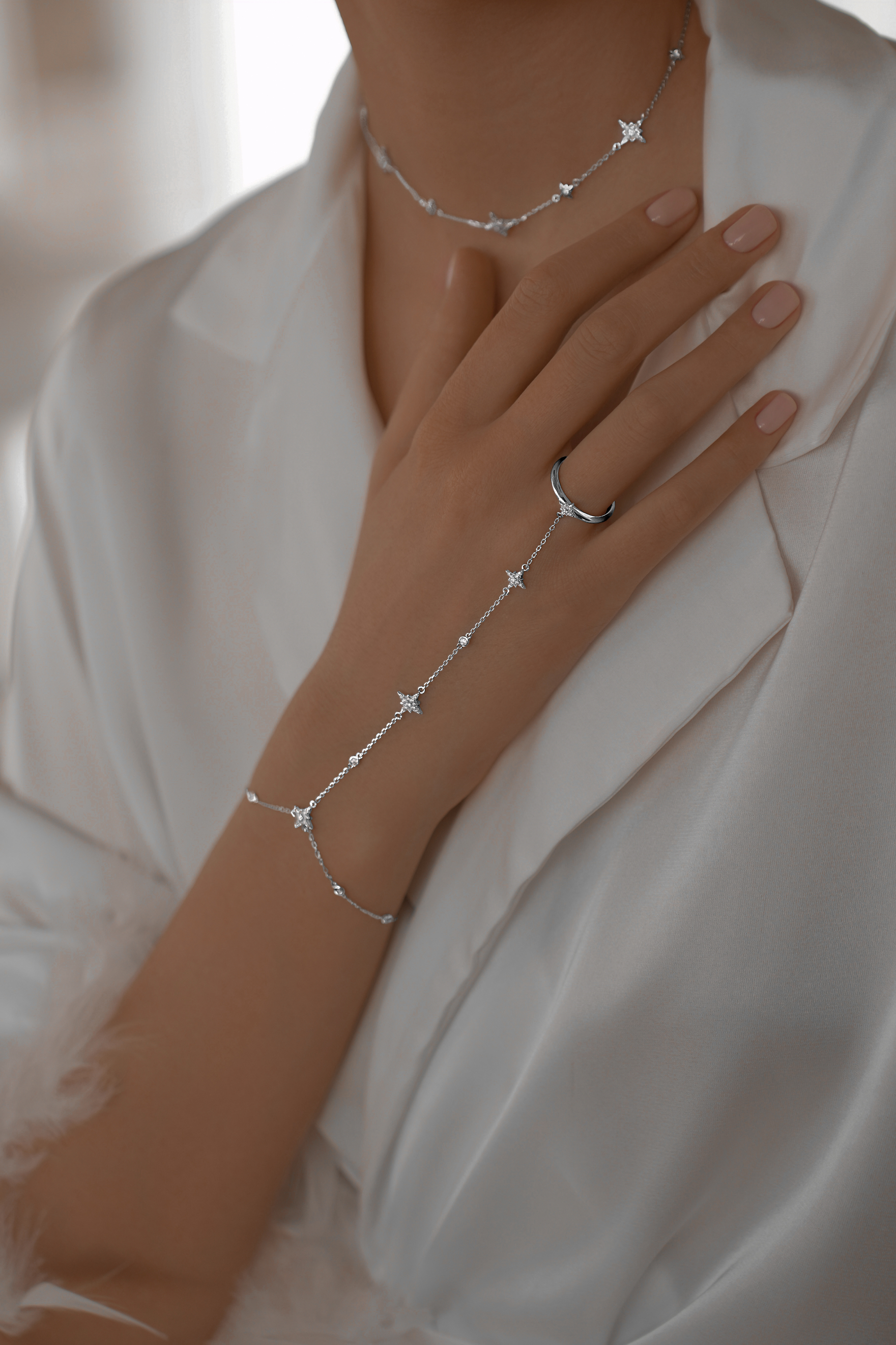 Браслеты: Браслет на кисть Полярная звезда одиночный можно купить в ювелирном гардеробе MOMNT (Momentsilver), интернет-магазине украшений из серебра. Серебро 925, родий.. Артикул 