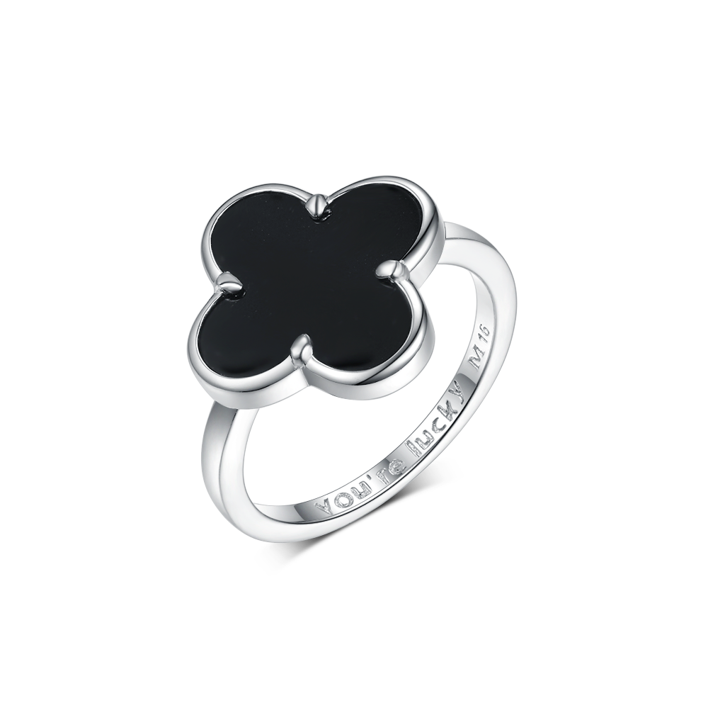 Кольца: Кольцо Клевер с черным ониксом можно купить в ювелирном гардеробе MOMNT (Momentsilver), интернет-магазине украшений из серебра. Серебро 925, родий, вставки: оникс. Артикул 