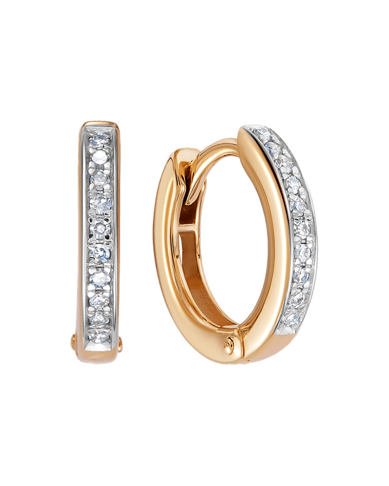 Серьги: Серьги-кольца с бриллиантами в розовом золоте можно купить в ювелирном гардеробе MOMNT (Momentsilver), интернет-магазине украшений из серебра. Золото 585. Вставки: бриллианты.. Артикул DE01