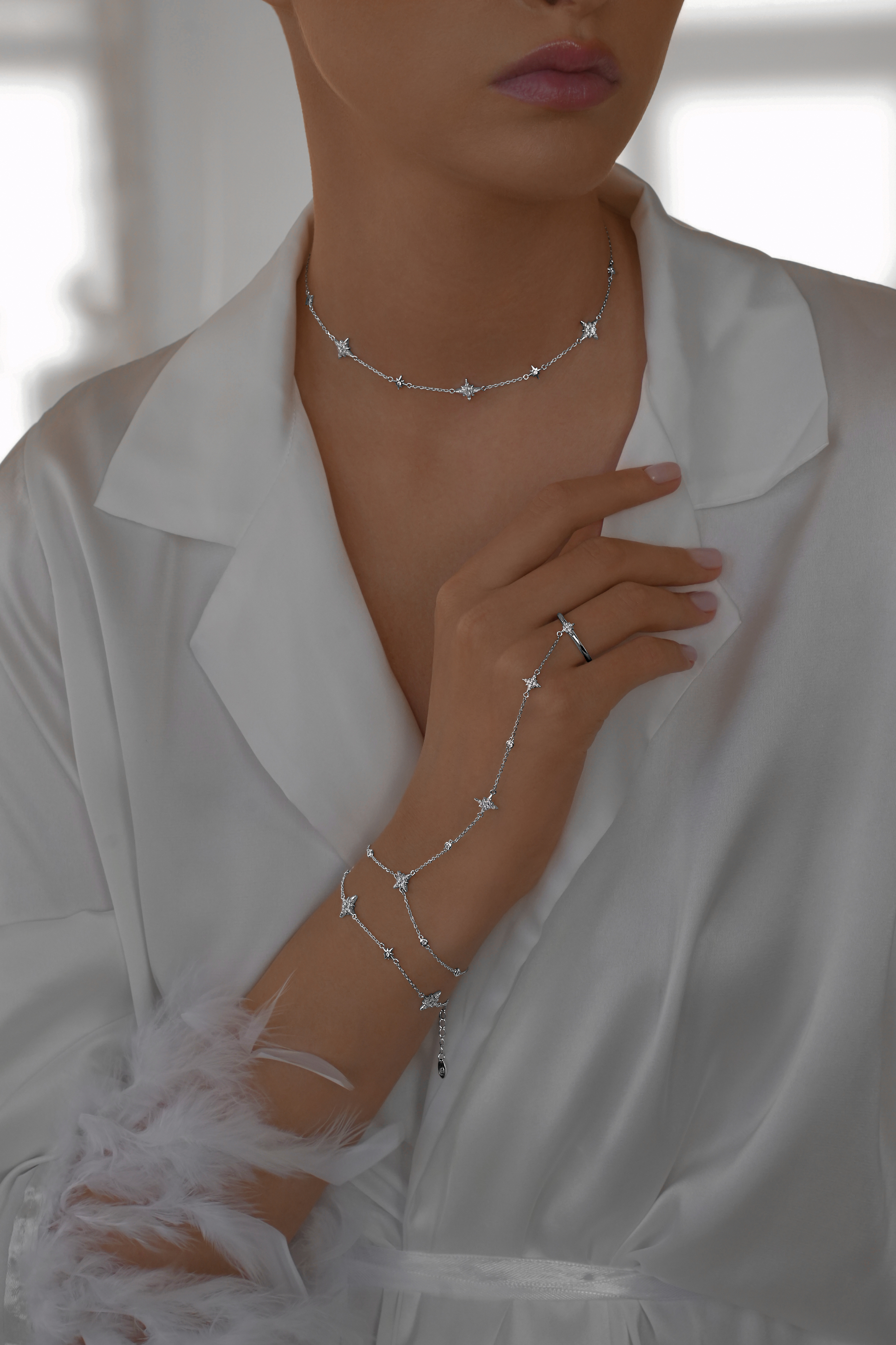 Браслеты: Браслет на кисть Полярная звезда одиночный можно купить в ювелирном гардеробе MOMNT (Momentsilver), интернет-магазине украшений из серебра. Серебро 925, родий.. Артикул 