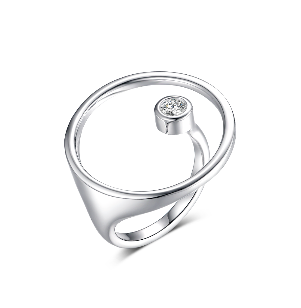 Кольца: Объемное кольцо Эхо можно купить в ювелирном гардеробе MOMNT (Momentsilver), интернет-магазине украшений из серебра. Серебро 925, родий, вставки:куб.цирконий. Артикул 