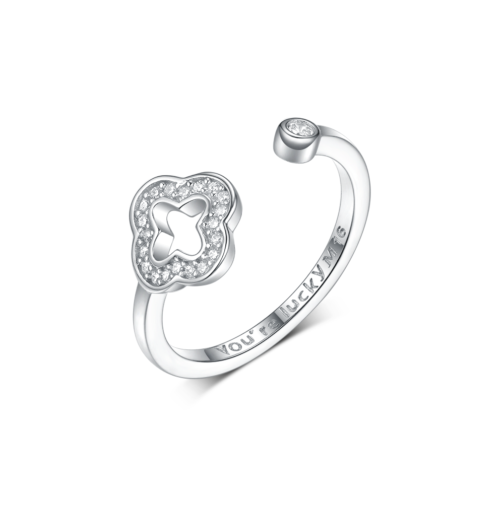 Кольца: Кольцо миниатюрный Клевер можно купить в ювелирном гардеробе MOMNT (Momentsilver), интернет-магазине украшений из серебра. Серебро 925, родий, вставки: куб.цирконий. Артикул 
