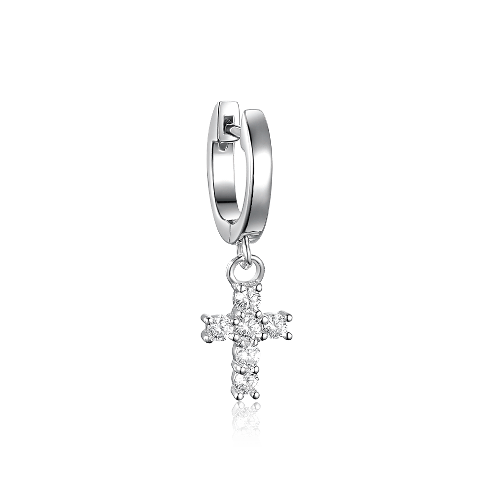 Серьга-хаггис 8 мм с крестом с камнями